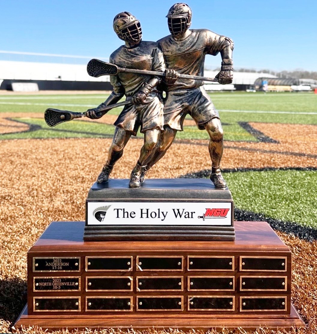 DOUBLE LACROSSE PLAYER RESIN SCULPTURE